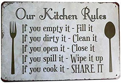 Grace Home Kitchen Rules Plaque Wall Decor Rustic Metal Tin Signs Posters Farmhouse Kitchen Rules Tin Sign Wall Decor, Funny House Decor Retro Poster Metal Tin Sign Country Decor, Iron Paint, Aluminum Sign 12X8-Inch