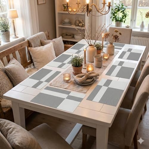 Image of YELONA Placemats for Dining Table - Heat Resistant, Non-Slip & Washable PVC Vinyl Table Mats - Set of 8, 45 x 30 cm (Cloud Grey)
