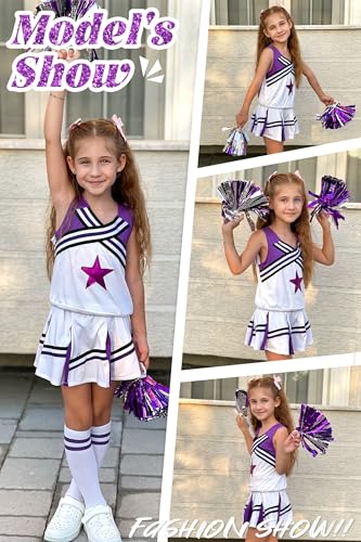 Image of LOLANTA Cheerleader Costume for Girls Halloween Cheer Uniform Outfit | 4Pcs Complete Cheerleading Set with Top, Skirt, Socks and Pom Poms, Cheer Outfits for Halloween Cosplay Christmas