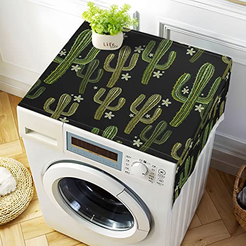 Cactus Washer Dryer Cover, Washing Machine Refrigerator Dustproof Protective Covers with Lace Storage Pockets for Top Load Machine, 51.2 x 22 inches
