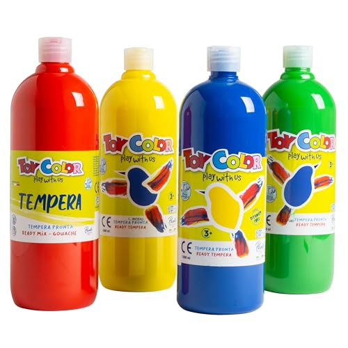Toy Color Super washable Ready-mix paint | 1 Litre Bottle - Kids craft paint | Pack of 4 Red, Yellow, Blue, Green, 4 Colours