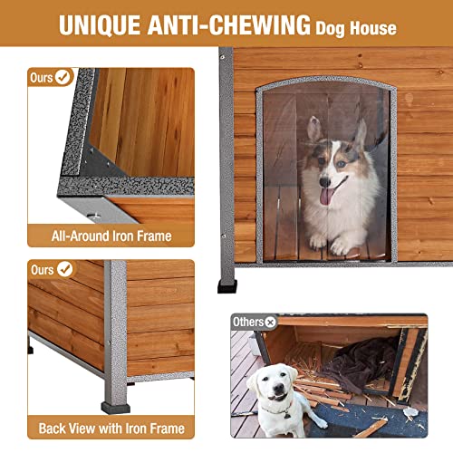 Dog House for Small to Large Sized Dogs, Indoor Outdoor Doghouse Puppy Shelter with Elevated Floor Durable Waterproof Dog Kennel, Dog Home with Iron Frame - Anti Bite - Image 3