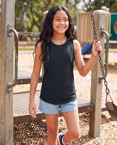 Image of Real Essentials 4 Pack: Girls' Dry-Fit Active Tank Top - Gym Running Workout Athletic Shirt for Kids Teens Youth