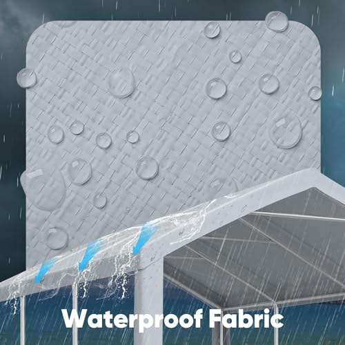 Image of ADVANCE OUTDOOR 10x20 ft Carport Replacement Top Cover w /Leg Cloth, Heavy Duty Waterproof & UV Protected, Easy Installation with Ball Bungees, Gray, Roof Only