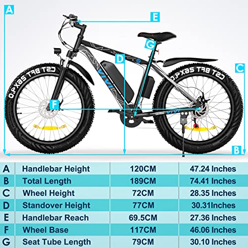 Vivi Electric Bike 26″ x 4.0 Fat Tire Ebikes for Adults,