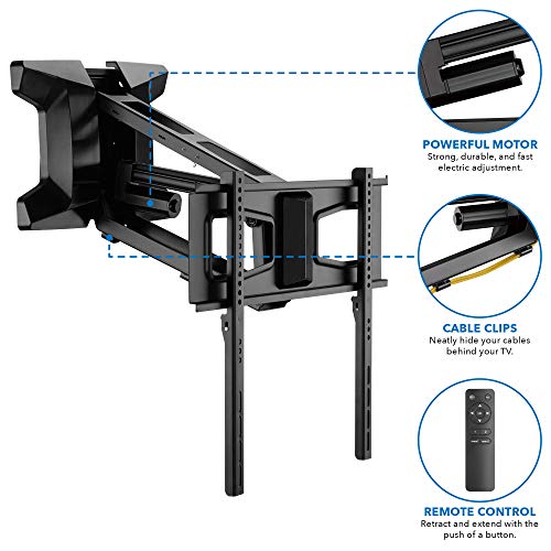 Mount-It! Motorized Fireplace Tv Wall Mount | Remote Control Electric Pull Down Mantel Mounting Bracket, Up To 77 Lbs Weight Capacity, Height Adjustable, Swivel, Vesa 600X400 Compatible #TOP4