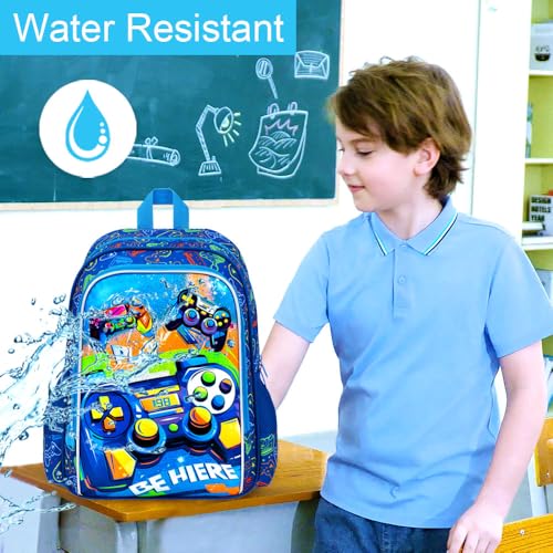 Image of 16 inch Gamer Backpack for Boy, 3Pcs Gaming Kids Bookbag for Elementary Preschool Kindergarten, School Backpacks with Lunch Box(Blue)