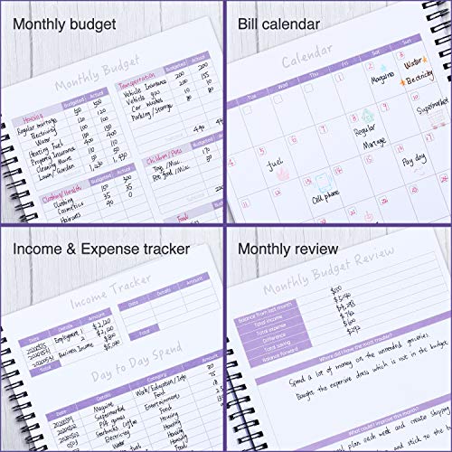 Soligt Budget Planner 2023-2024, Monthly Budgt Book Bill Organizer With 12 Pockets, Undated Home Finance Money Expense Saving Debt Tracker Notebook, 1 Year, Purple Floral, Spiral Design, Month Tabs Included #TOP3