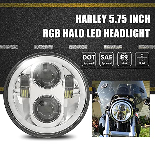 Image of ROCCS Chrome 5.75 inch LED Motorcycle Headlight, 5-3 /4 Multicolor Headlamp with For Har-ley Dyna Sportster Softail Street Bob Iron 883 72 48