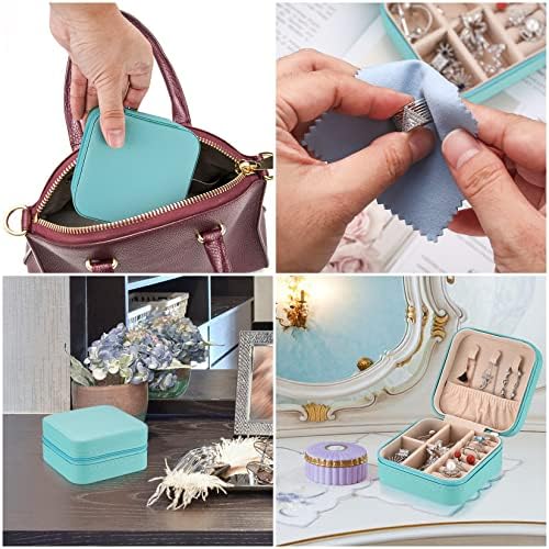 QUIIEOSKIA Small Travel Jewellery Box Organiser, Mini PU Leather Display Jewelry Storage Case Organizer, Jewellery Box Organiser for Women Girls Women Mother Daughter Rings Earrings Necklace - Blue