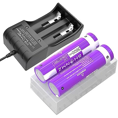 Galaxy SHENMZ 2 Pack Battery for 3.7V 3600mAh Flat Top Battery, Rechargeable, 2 Bay USB Battery Charger for Flashlight, Camera, Small Fan, Sound Equipment Cover