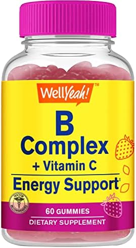 WellYeah Vitamin B Complex Gummies -with Vitamin C, Niacin, Vitamin B6, Folic Acid, Vitamin B12, Biotin & Pantothenic Acid - 2 Month Supply -Natural Sourced Flavors, Non GMO, Gluten Free -60 Gummies