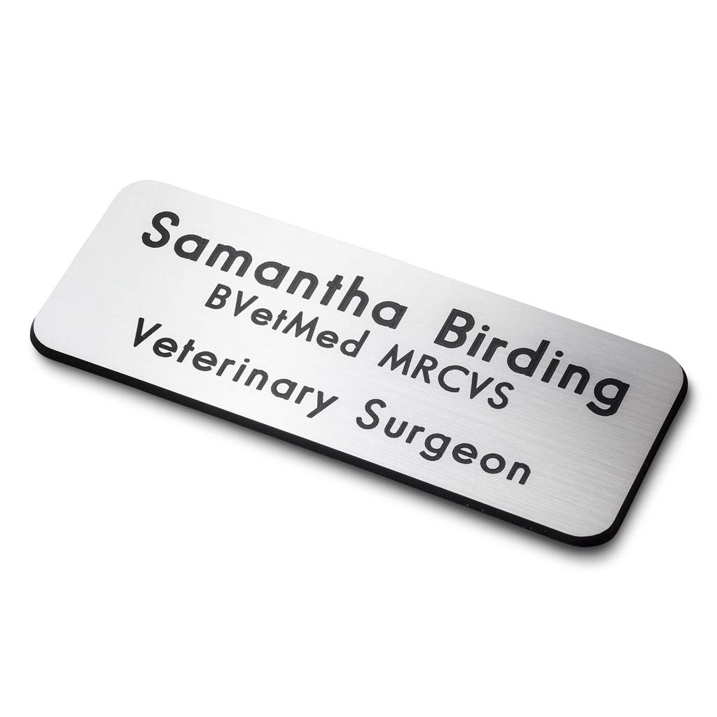 ENGRAVING WORLD Personalised Engraved School Student Office Name Badge Magnetic Silver/Black