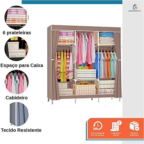 Guarda Roupa Dobrável Organizador Armário para Organizar Roupas (Bege)