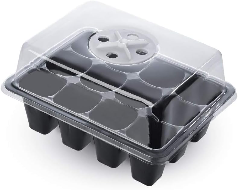 10-Pack Reusable Seed Starter Tray Kit(12cell Humidity Control), Seed Starting Trays with Drain Holes, Dome and Base Mini Greenhouse Grow Box, Vegetable Indoor Garden Starter Kit