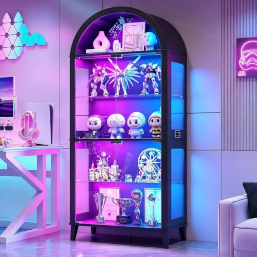 Lvifur 5-Tier Arched Glass Display Cabinet with RGB Lights for Living Room