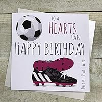WHITE COTTON CARDS Hearts Heart of Midlothian FC Football Club Fan Birthday Card - BOOTS & BALL DESIGN (FFP98)