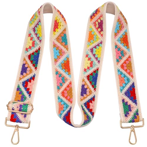 Image of Wide Purse straps Crochet Flower replacement crossbody for Handbag Adjustable Embroidery Knit Guitar Shoulder strap