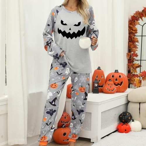 Ensemble De Pyjama 2 Pièces Pour Femme, Imprimé Citrouille, Vêtements