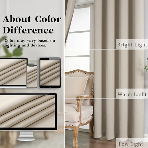 Image of Simplebrand Stone Extra Long 10ft Curtains for Patio 120 Inches Long 2 Panels Set, Room Darkening Light Blocking Solid Thermal Insulated Energy Saving Grommet Noise Reducing Curtains, 50 Wx120 L