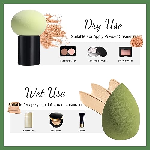 Image of BS-MALL Foundation Brush with 3 Makeup Sponges Foundation Application Set Concealer Blush Bronzer (C-Green)