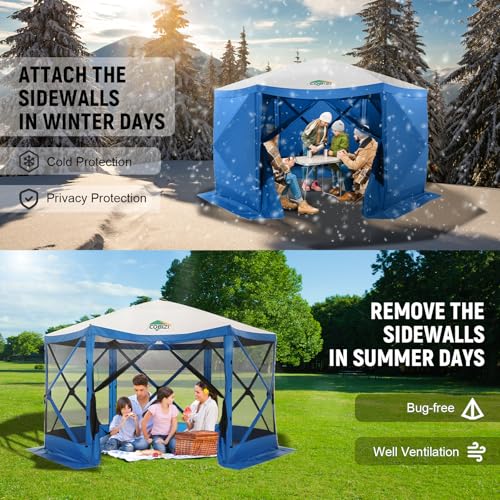 Image of COBIZI 12x12 FT Pop Up Canopy Shelter Tent, Large Gazebos On Clearance with Sidewalls, Screened in Gazebo, Screen Tents Portable carpas para Patio for Outdoor Camping, Backyard, Garden, Beach, Blue