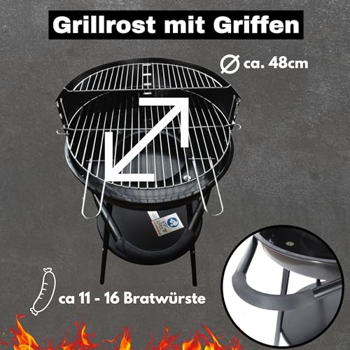 Holzkohlegrill Stahl mit Griffen mobiler BBQ Grill Höhe 83 cm Robuster Kohlegrill & HLKauf-Block (Grill Deluxe 83cm & HLKauf-Block) – Bild 4