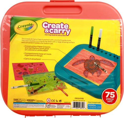 Crayola Create 'N Carry Travel Art Set for Kids (75pcs), 2-in-1 Lap Desk & Carrying Case, Holiday & Christmas Gifts for Kids, Art Supplies Kit for Crafting, Drawing & Coloring, Pack of 4 - Image 3