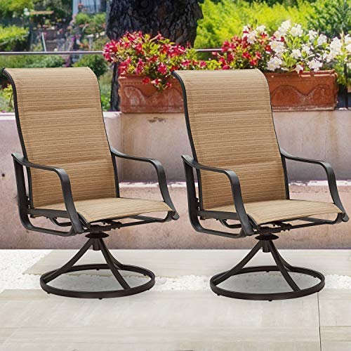 Romayard 2 Pieces Patio Dining Chairs Swivel Rockers Outdoor Paded High Back Chair, Beige #TOP1