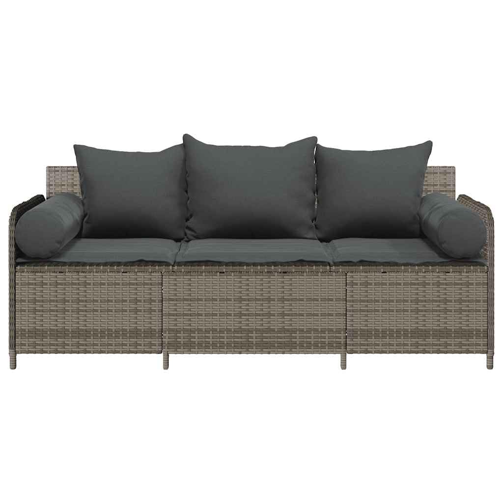 vidaXL Sofá de jardín de 3 plazas con Cojines ratán sintético Gris, sofá de Exterior, Muebles de jardín, Muebles de Patio, Asientos de jardín