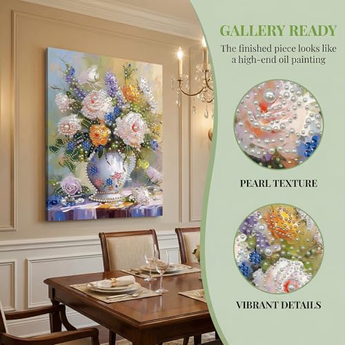 Huacan DIY 3D Pearl Painting Kit witout Frame, Flowers in Vase Pearls Painting Kit for Adults Beginner, Plastic Pearl Art Craft for Gift Home Wall Decor 40x50cm/16x20in by Huacan - Used condition - Image 5