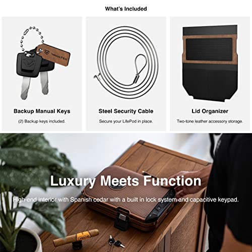 Vaultek LifePod Humidor Cigar Lock Box Waterproof Travel Case Rugged Electronic Lock Box Portable Travel Cigar Case with Backlit Keypad (LifePod 2.0 Biometric/Bluetooth (Black))