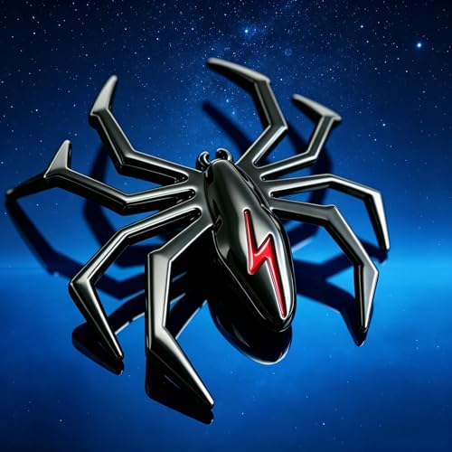 Image of 3D Spider Chrome Emblem Badge Sticker Decoration for Car, Truck, Motorcycle, RV, Scooter, SUV, Door, Window (Black+Red Flash Spider)