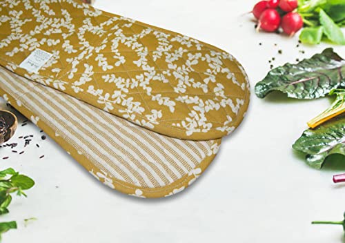 Tiny Break Double Oven Mitt - 7 X 35 Inch - Heat Resistant Oven Gloves To Protect Hands And Arms - Great Set For Cooking, Baking, And Handling Hot Pots And Pans - Daisy Leaf Yellow #TOP2