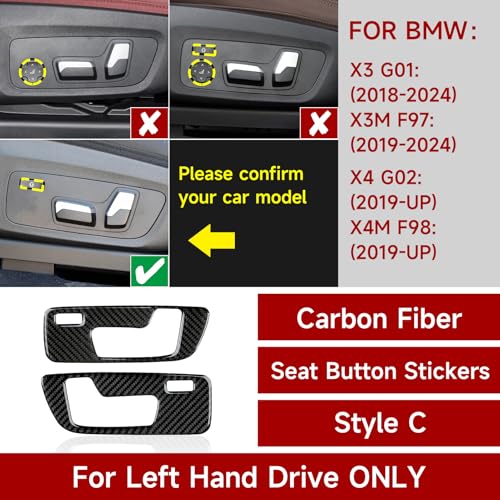 Image of 2PCS Seat Adjustment Knob Switch Buttons Cover Trim Carbon Fiber Decal Sticker fits for BMW X3 G01 X4 G02 X5 G05 X6 G06 2018-2024 Accessories (Style C)