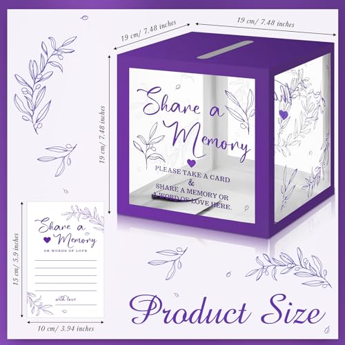 Image of Pajean 50 Pcs Greenery Share a Memory Card for Celebration of Life Cards Box with Clear Windows Memory Box for Funeral Wedding Birthday Graduation Bridal Shower Guest Card Ideas(Clear,Purple)
