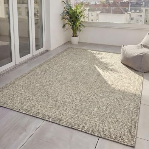 benuta Basic Tapis Extérieur & Intérieur Iowa - Gris foncé 200x300 cm - Look Jute Boho - Résistant UV - pour Balcon, terrasse, Jardin, Cuisine, Salon -...
