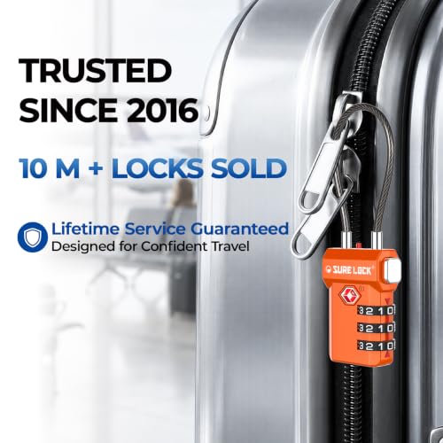 Image of SURE LOCK TSA Compatible Travel Luggage Locks, Inspection Indicator, Easy Read Dials (Orange 2 Pack)