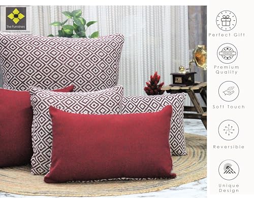 Image of Reversible 24x24 Inch Maroon Cotton Argyle Woven Pack of 1 Fashion Throw Pillow Covers Cases for Couch Sofa Home Decoration | 60 x 60 cm