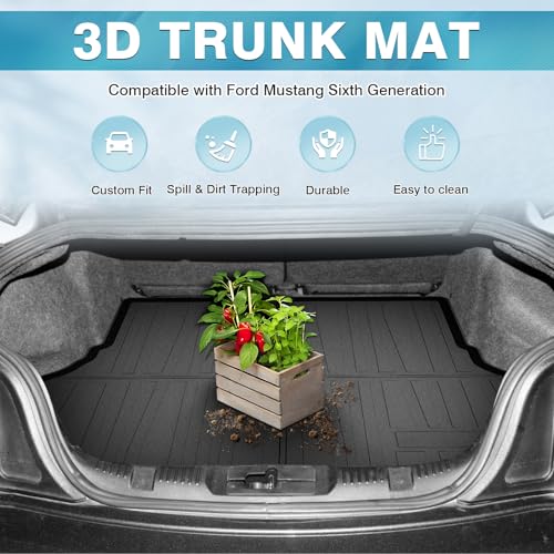 Image of Mixsuper Cargo Liner for 2015-2025 Ford Mustang Coupe (Fits Models Without Subwoofer in Cargo Area) All Weather Trunk Liner Rear Cargo Mat for Mustang Accessories (Not Fit Mach-E)