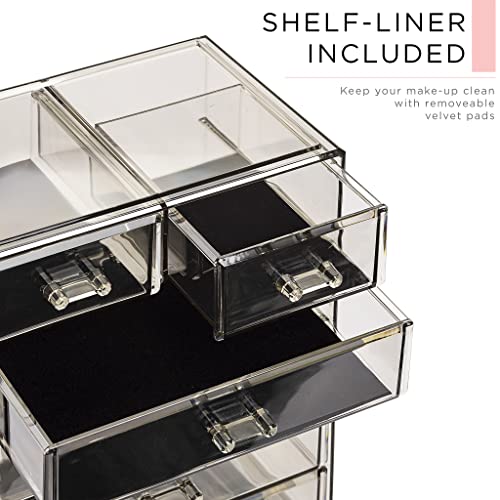 Image of Sorbus Acrylic Makeup Organizer Set, 6-Drawer Vanity & Countertop Cosmetic Storage with Small & Wide Compartments, Black-Tint Makeup Storage for Brushes, Jewelry - Holiday Gift for Women & Teens