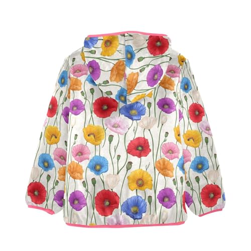 Colorful Poppy Flower Girls Fleece Jacket Girls Fall Jacket Girl Coats Zip Up Hoodie Children Sherpa Warm Outerwear 2-10T2