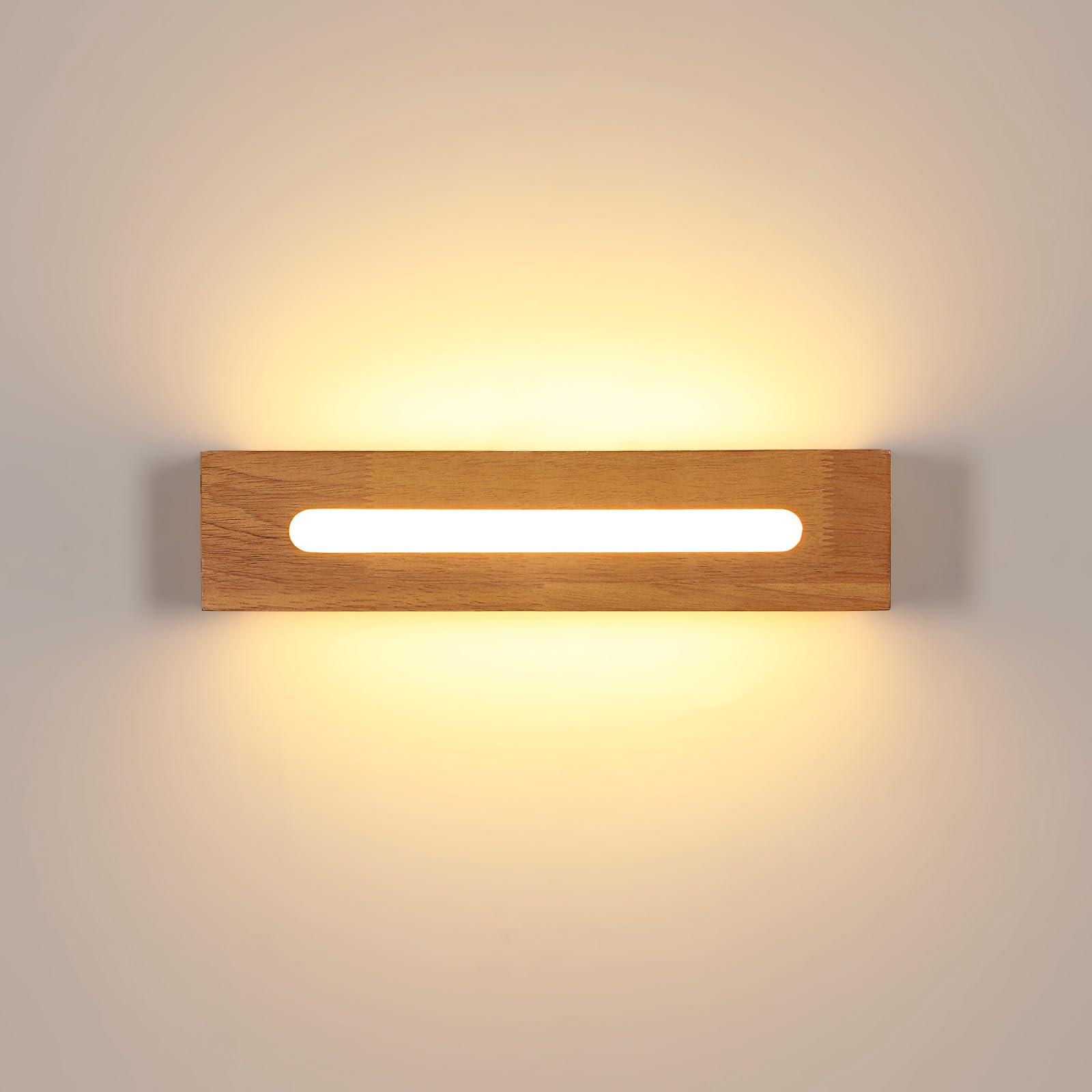Lámpara de pared LED Madera, Aplique de pared Interior Estilo Nórdico, Luz Ccálida 3000K 18W Aplique Iluminación Ddecorativa para Salón, Dormitorio, Ppasillo, Baño