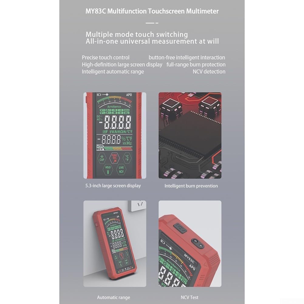 6000 Conteggi Multimetro Digitale Intelligente, VA Touchscreen Auto-Range Tester Con NCV Live Detection, Torcia Tipo-C Ricaricabile Per Elettricista