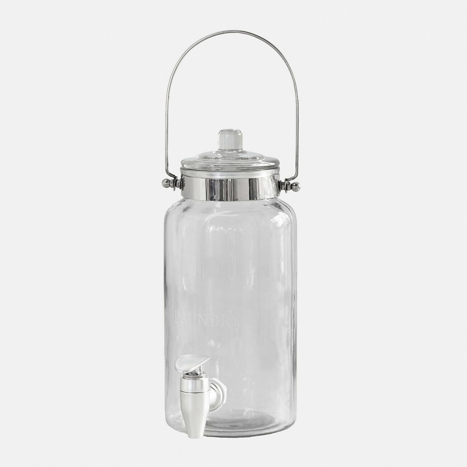 Loberon Dosierspender Pivola - Transparentes Design - mit Dezenter Gravur - Fassungsvermögen 2,5 L - Badzubehör - Glas - Eisen, klar/Silber
