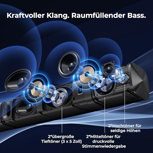 GarageRock 2.1ch Soundbar mit Dolby Audio, 2026 Aktualisiert 3-in-1 Abnehmbare Soundbar für TV Geräte, 2 Built-in Bass Woofer, 160W Spitzenleistung, Surround Sound für Heimkino/TV/PC/Gaming/Beamer – Bild 7