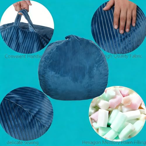 Image of Bean Bag Chair, 4FT Round Memory Foam Filled Bean Bag for Teens & Kids, Ultra Soft Faux Fur Fabric Bean Bag Chairs for Playroom, Living Room, Bedroom, Blue