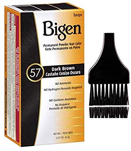 Bigen Hoyu PERMANENT POWDER HAIR COLOR Dye, No Ammonia, No Hydrogen Peroxide Required (w/Sleek Brush) 0.21 oz / 6 g Haircolor (57 Dark Brown)