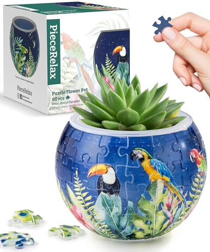 PieceRelax 3D Puzzle Planter 80 Pieces - Flower Pot - Bird of Paradise, Home Decor Flower Pots for Indoor Cactus, Succulents Pots [K1106]