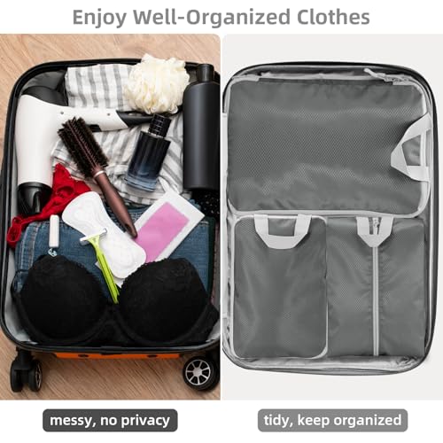 Cubes d'emballage de compression gris : lot de 7 organiseurs étanches avec sac multi-compartiments - 8